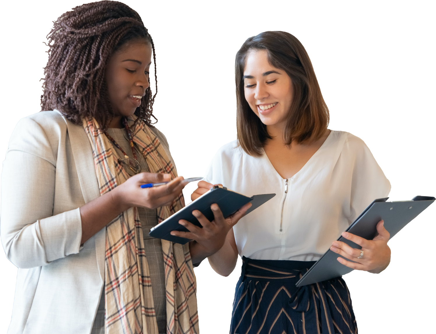 Diverse Women with Tablet and Folder Having Casual Meeting